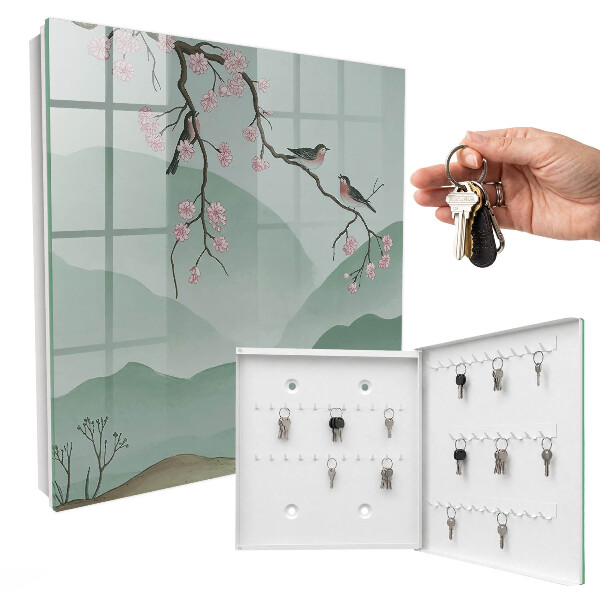 Schlüsselbox mit Vögel- und Blumenmotiv