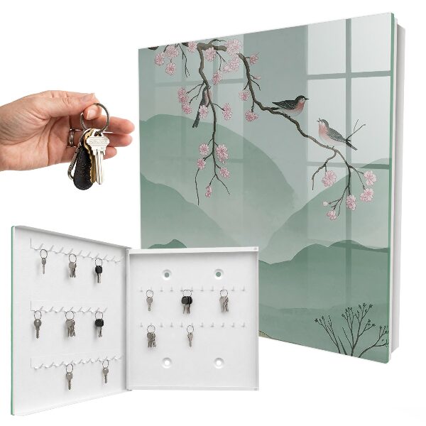 Schlüsselbox mit Vögel- und Blumenmotiv