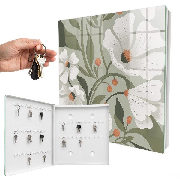 Schlüsselbox für die Wand mit Motiv beige Blüten