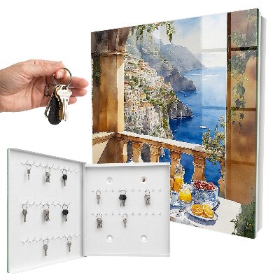 Schlüsselbox für die Wand mit Motiv Frühstück auf der Terrasse