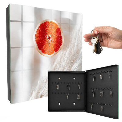 Schlüsselbox zur Wandmontage mit Motiv rote Grapefruit und Boho-Gras