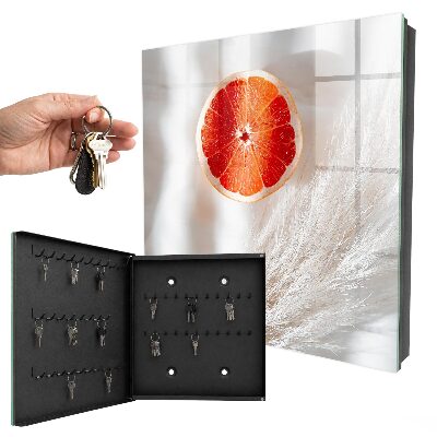 Schlüsselbox zur Wandmontage mit Motiv rote Grapefruit und Boho-Gras