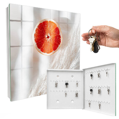 Schlüsselbox zur Wandmontage mit Motiv rote Grapefruit und Boho-Gras
