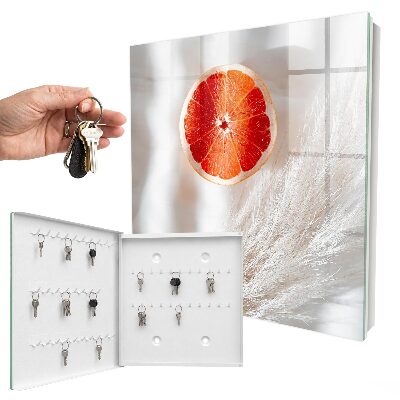Schlüsselbox zur Wandmontage mit Motiv rote Grapefruit und Boho-Gras