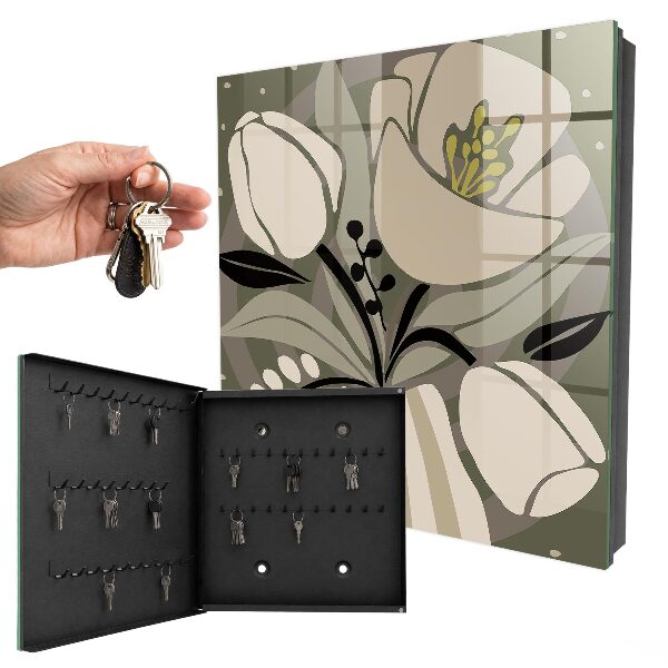 Schlüsselbox für die Wand im Design beige Blüten