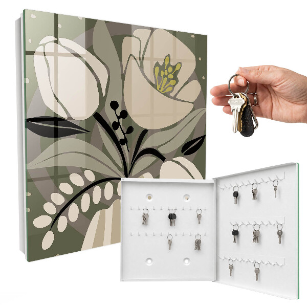 Schlüsselbox für die Wand im Design beige Blüten