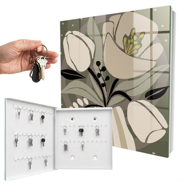 Schlüsselbox für die Wand im Design beige Blüten