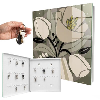 Schlüsselbox für die Wand im Design beige Blüten