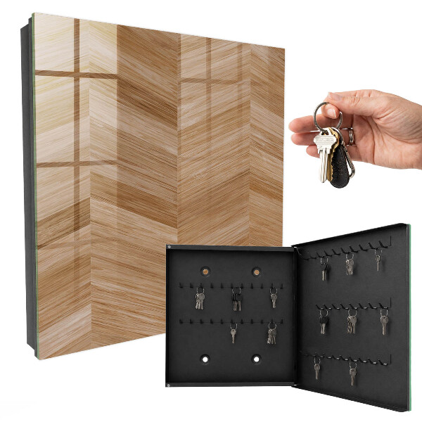 Schlüsselbox für die Wand aus Holz mit Fischgrätenmuster