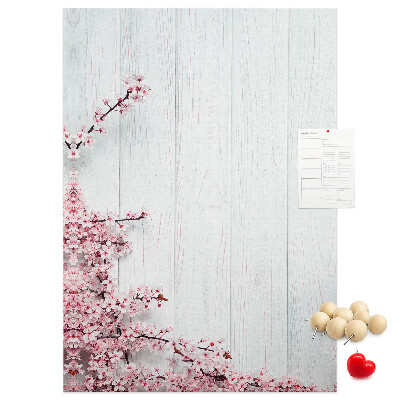 Bedruckte Korkplatte mit Motiv Blütenzweige auf hellem Hintergrund