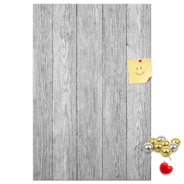 Bedruckte Korkplatte mit Textur von grauen Holzbrettern als Hintergrund