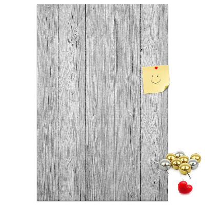 Bedruckte Korkplatte mit Textur von grauen Holzbrettern als Hintergrund