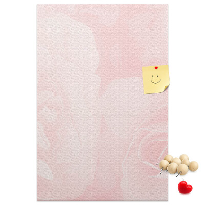 Pinnwand mit Motiv von zarten rosa Rosen im Hintergrund