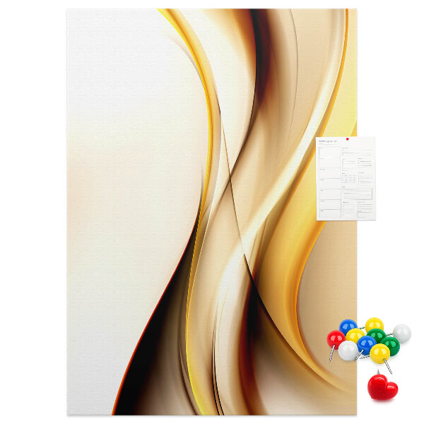 Kork-Pinnwand mit eleganten goldenen Wellen auf hellem Hintergrund