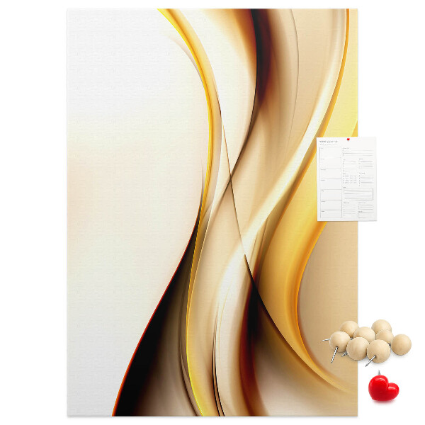 Kork-Pinnwand mit eleganten goldenen Wellen auf hellem Hintergrund