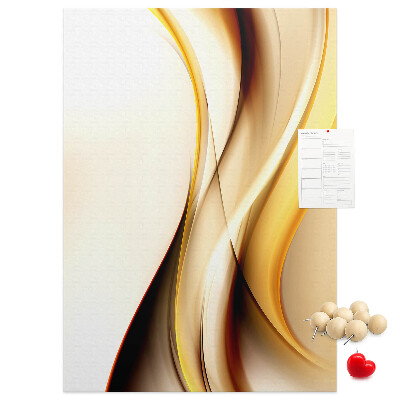 Kork-Pinnwand mit eleganten goldenen Wellen auf hellem Hintergrund