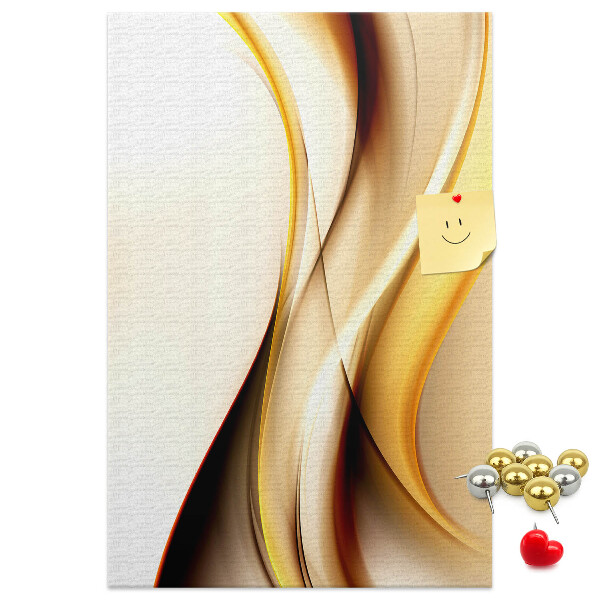 Kork-Pinnwand mit eleganten goldenen Wellen auf hellem Hintergrund