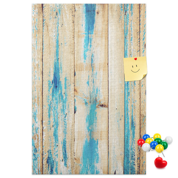 Bedruckte Korkplatte mit Motiv alter Holzvertäfelung in Blau