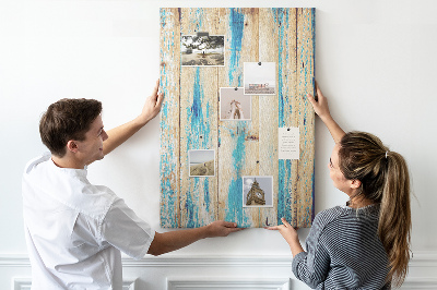 Bedruckte Korkplatte mit Motiv alter Holzvertäfelung in Blau