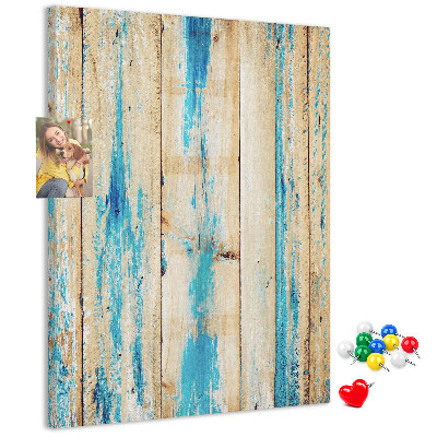 Bedruckte Korkplatte mit Motiv alter Holzvertäfelung in Blau