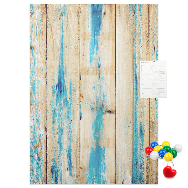 Bedruckte Korkplatte mit Motiv alter Holzvertäfelung in Blau