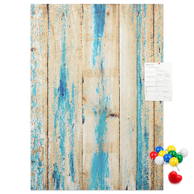 Bedruckte Korkplatte mit Motiv alter Holzvertäfelung in Blau