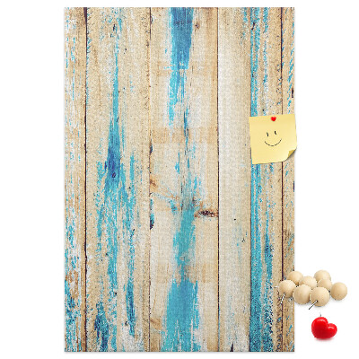 Bedruckte Korkplatte mit Motiv alter Holzvertäfelung in Blau