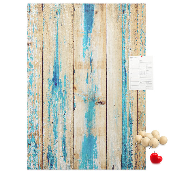 Bedruckte Korkplatte mit Motiv alter Holzvertäfelung in Blau