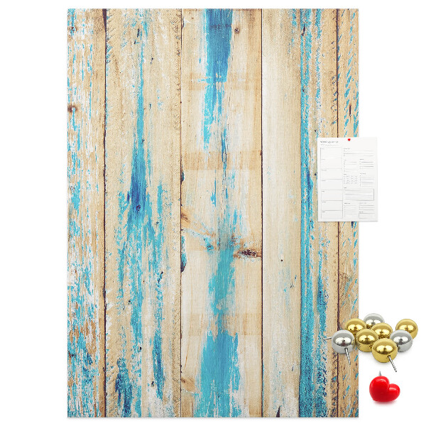 Bedruckte Korkplatte mit Motiv alter Holzvertäfelung in Blau