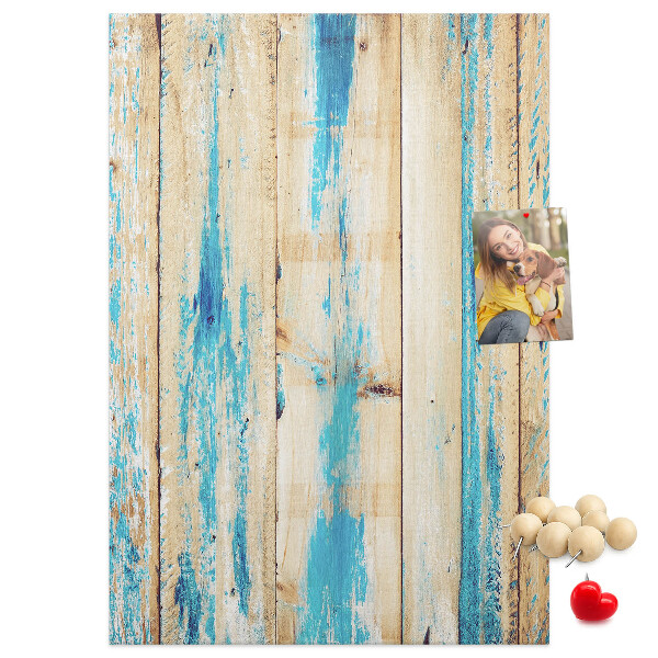 Bedruckte Korkplatte mit Motiv alter Holzvertäfelung in Blau
