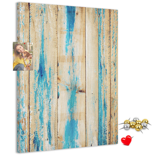 Bedruckte Korkplatte mit Motiv alter Holzvertäfelung in Blau