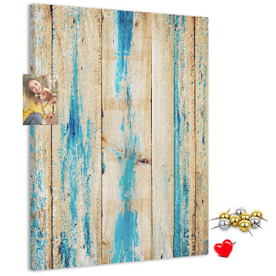 Bedruckte Korkplatte mit Motiv alter Holzvertäfelung in Blau