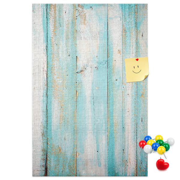 Pinnwand mit Holzstruktur in Blautönen