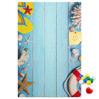 Bedruckte Korkplatte mit Motiv Sommerstrand mit Muscheln und Sand