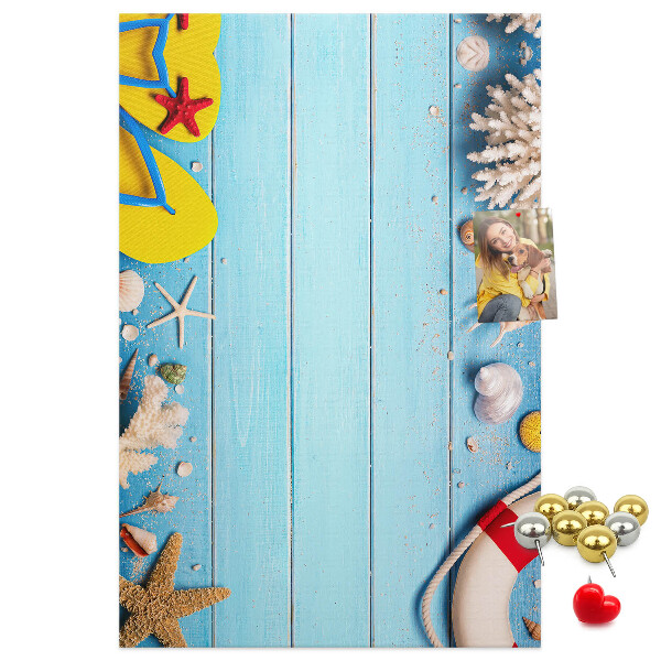 Bedruckte Korkplatte mit Motiv Sommerstrand mit Muscheln und Sand