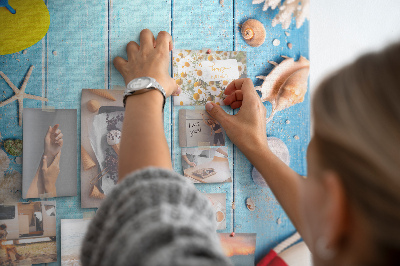 Bedruckte Korkplatte mit Motiv Sommerstrand mit Muscheln und Sand