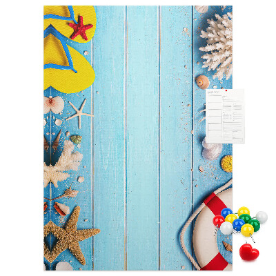 Bedruckte Korkplatte mit Motiv Sommerstrand mit Muscheln und Sand