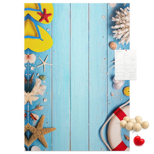 Bedruckte Korkplatte mit Motiv Sommerstrand mit Muscheln und Sand