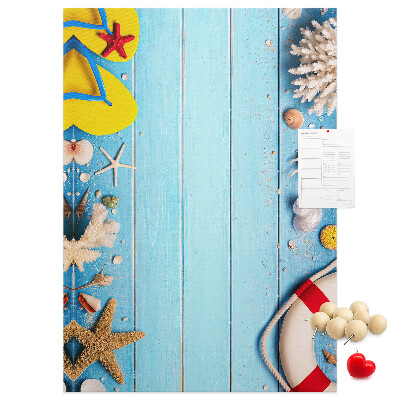 Bedruckte Korkplatte mit Motiv Sommerstrand mit Muscheln und Sand