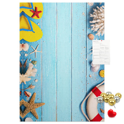 Bedruckte Korkplatte mit Motiv Sommerstrand mit Muscheln und Sand