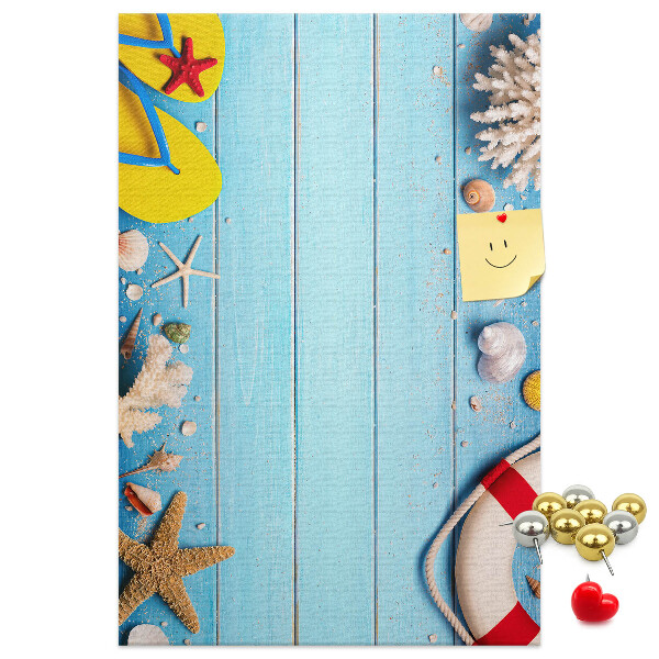 Bedruckte Korkplatte mit Motiv Sommerstrand mit Muscheln und Sand