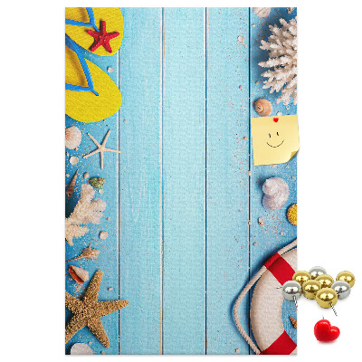 Bedruckte Korkplatte mit Motiv Sommerstrand mit Muscheln und Sand