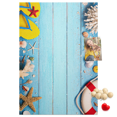 Bedruckte Korkplatte mit Motiv Sommerstrand mit Muscheln und Sand