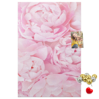 Kork-Pinnwand mit Motiv von zarten rosa Pfingstrosen in voller Blüte