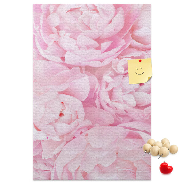 Kork-Pinnwand mit Motiv von zarten rosa Pfingstrosen in voller Blüte