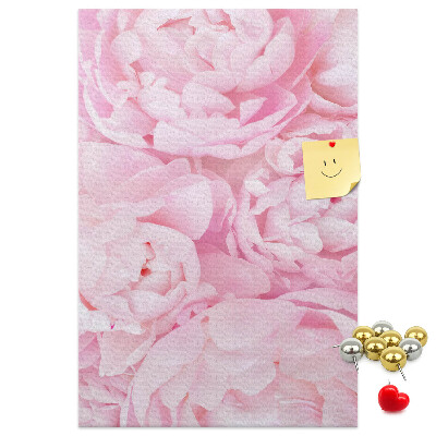 Kork-Pinnwand mit Motiv von zarten rosa Pfingstrosen in voller Blüte