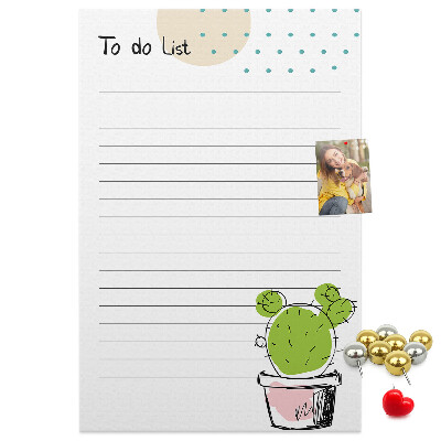 Kork-Pinnwand mit dem Motiv Topfkaktus steht auf der To-Do-Liste