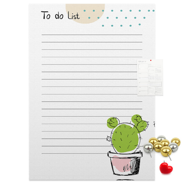 Kork-Pinnwand mit dem Motiv Topfkaktus steht auf der To-Do-Liste