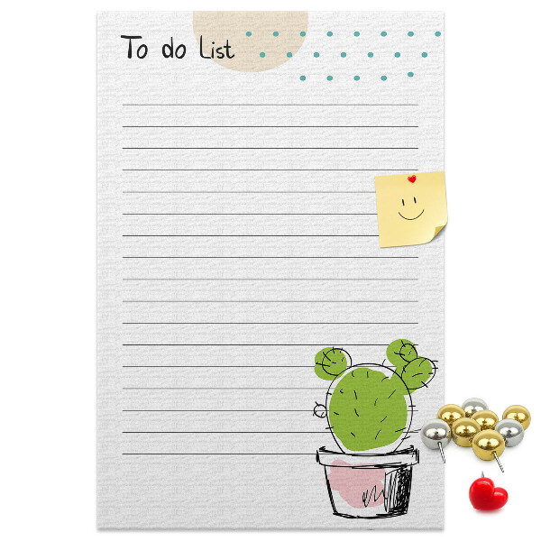 Kork-Pinnwand mit dem Motiv Topfkaktus steht auf der To-Do-Liste