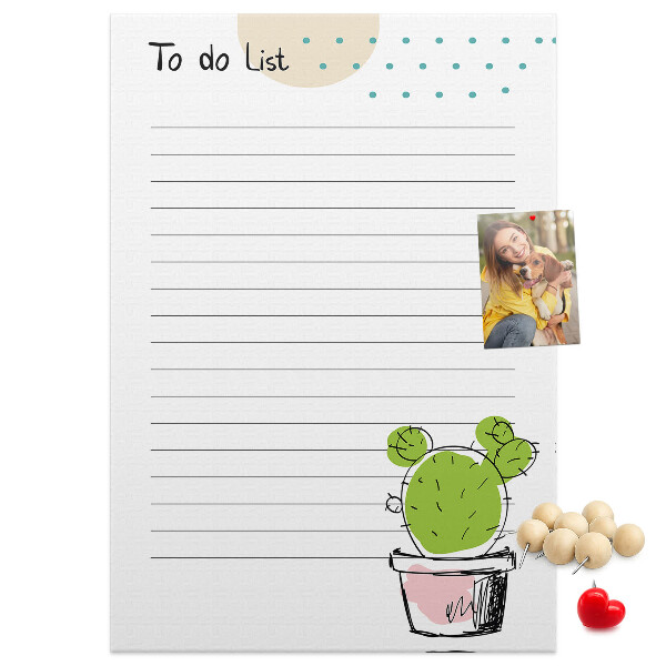 Kork-Pinnwand mit dem Motiv Topfkaktus steht auf der To-Do-Liste